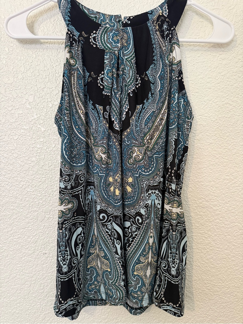 Women’s Sleeveless Paisley Halter Top in Teal and Black